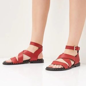 TOPSHOP Hampton red leather studded sandals